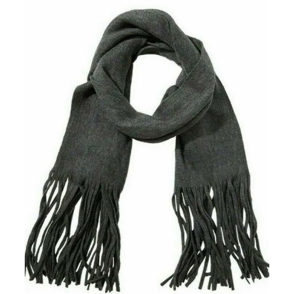 NEW Lucky Brand Solid Brushed Heather Gray Scarf with Fringe MSRP $69